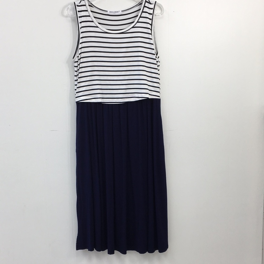 Small Show Maternity and Nursing Sleeveless Blue White Striped Dress Size S